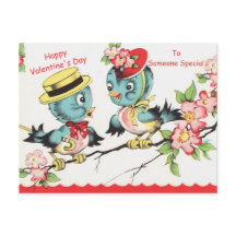 Cute Valentine Bluebiirs & Blommars Vintage Copy