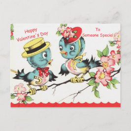 Cute Valentine Bluebiirs & Blommars Vintage Copy Vykort