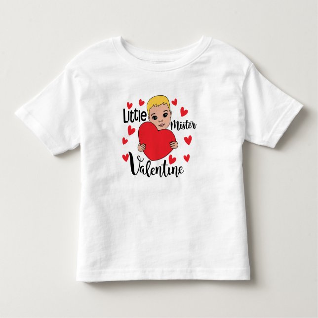 Cute Valentine Boy Holding Heart Gift Art för barn T Shirt (Framsida)