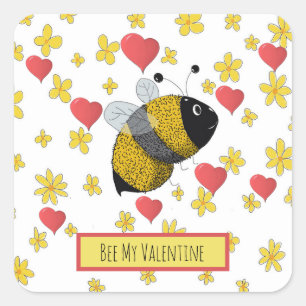 Cute Valentine Bumblebee Daisy Rosa Heart Fyrkantigt Klistermärke