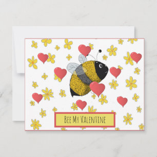 Cute Valentine Bumblebee Daisy Rosa Heart Julkort