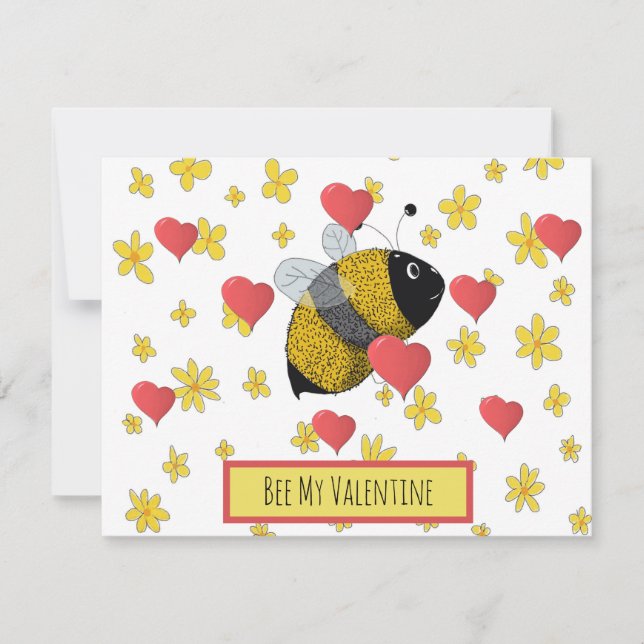 Cute Valentine Bumblebee Daisy Rosa Heart Julkort (Framsida)