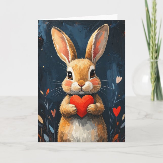 Cute Valentine Bunny Modern Art Kort (Framsida)