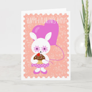 Cute Valentine Bunny with Cupcake Card Helgkort