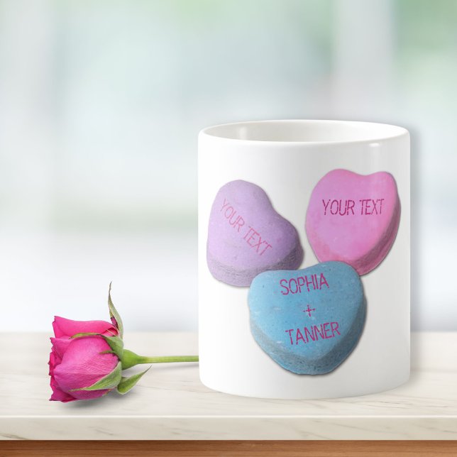 Cute Valentine Candy Heart Anpassningsbar Text & N Kaffemugg (Skapare uppladdad)