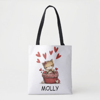 Cute Valentine Cat with Hearts Personalized Tygkasse