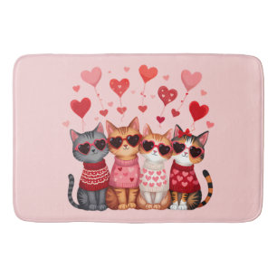 Cute Valentine Cats in Heart Sunglasses Badrumsmatta