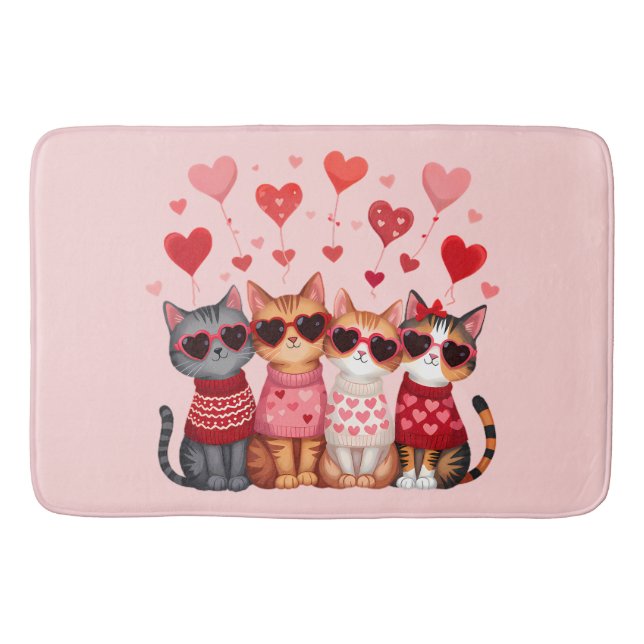 Cute Valentine Cats in Heart Sunglasses Badrumsmatta (Framsidan)