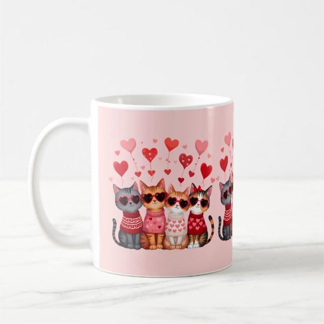Cute Valentine Cats in Heart Sunglasses Kaffemugg (Vänster)