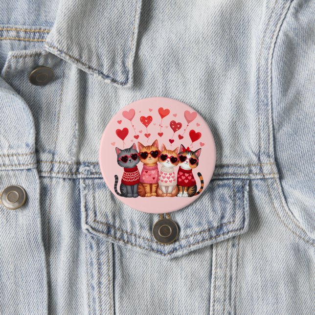 Cute Valentine Cats in Heart Sunglasses Knapp (In Situ)