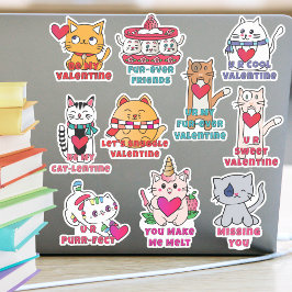 Cute Valentine Cats Kittens Tecknader, uppsättning Klistermärken