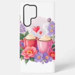 Cute Valentine Cocoa Mugs with Flowers & Hearts