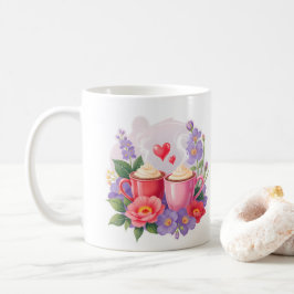 Cute Valentine Cocoa Mugs with Flowers & Hearts Kaffemugg