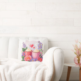 Cute Valentine Cocoa Mugs with Flowers & Hearts Kudde