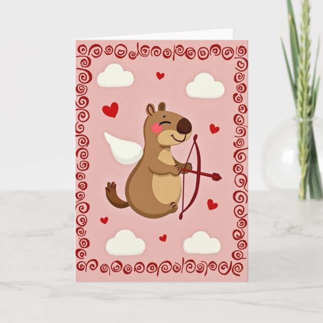 Cute Valentine Cupid Animal Card Kort (Framsida)
