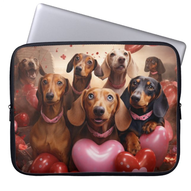 CUTE VALENTINE DACHSHUND HUNDAR LAPTOP FODRAL (Framsidan)