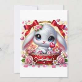 Cute Valentine Day Bunny Flat Helgdag Card Julkort