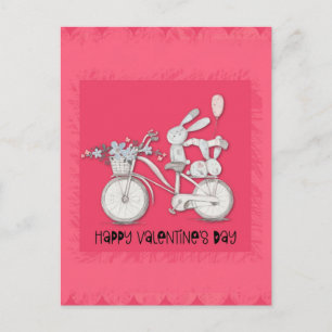 Cute Valentine Day Bunny Rabbits på Bike Vykort