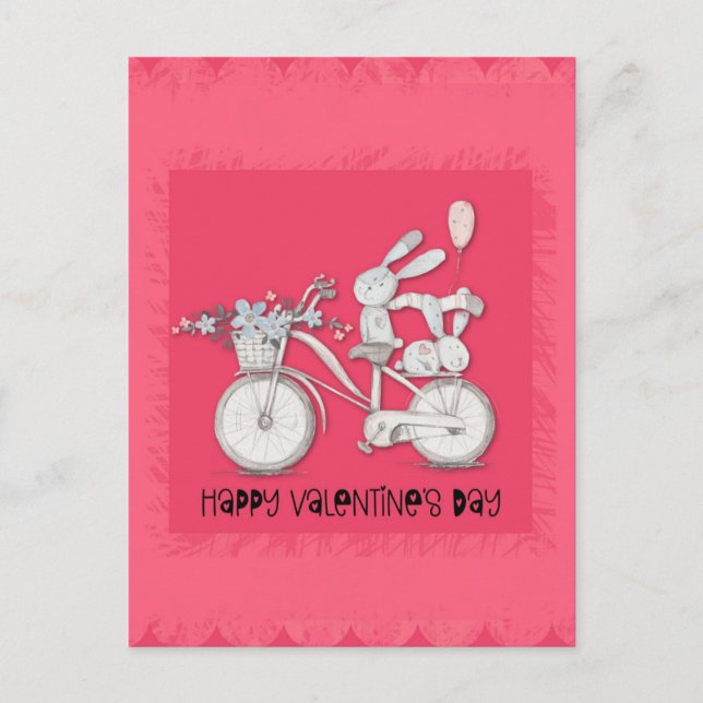 Cute Valentine Day Bunny Rabbits på Bike Vykort (Framsida)
