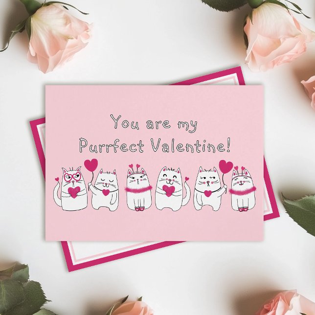 Cute Valentine Day Cats Rosa Hearts Julkort (Skapare uppladdad)