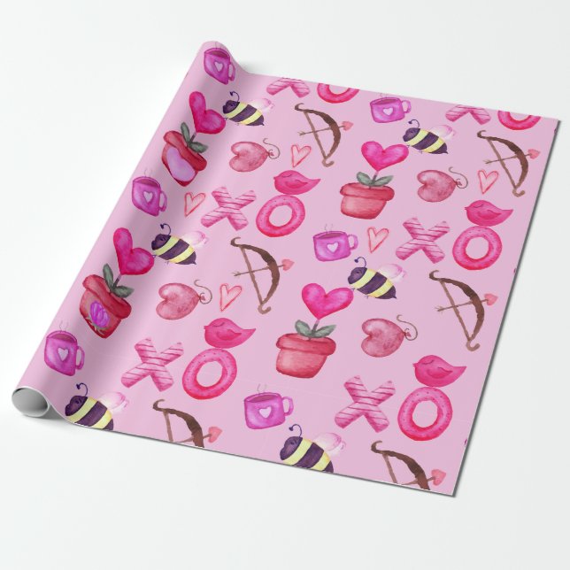 Cute Valentine Day Collage Rosa Presentpapper (Utrullad)