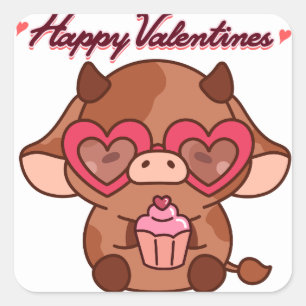 Cute Valentine Day Cow Sticker, Valentineser Cow Fyrkantigt Klistermärke