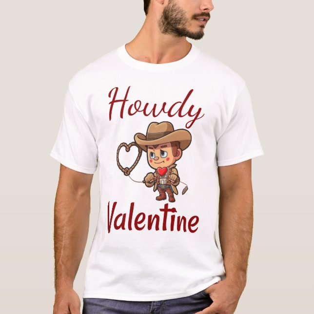 Cute Valentine Day Cowboy "Howdy Valentine" Hear T Shirt (Framsida)