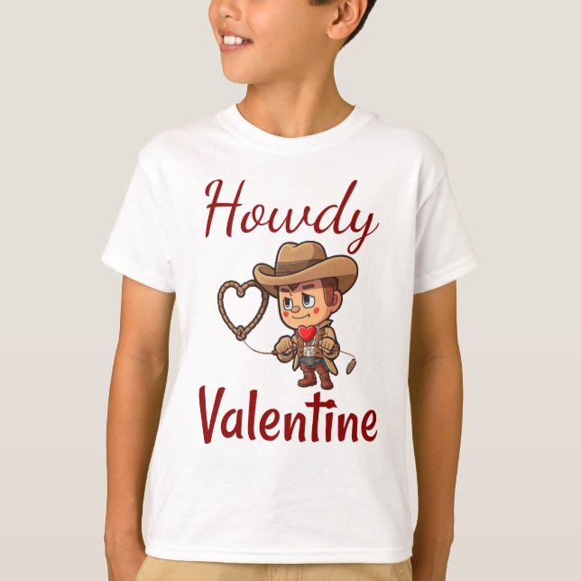 Cute Valentine Day Cowboy "Howdy Valentine" T Shirt (Framsida)