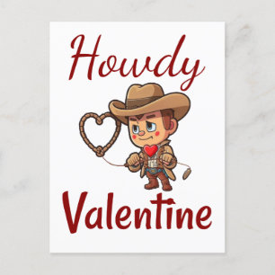 Cute Valentine Day Cowboy "Howdy Valentine" Vykort