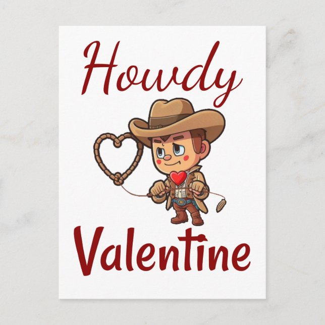 Cute Valentine Day Cowboy "Howdy Valentine" Vykort (Framsida)