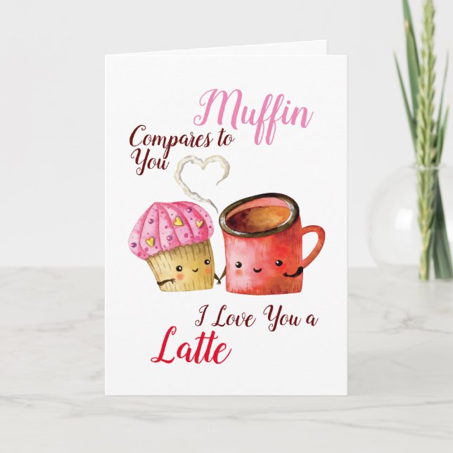 Cute Valentine Day Cupaka och Coffee Mugg Couple Kort (Framsida)