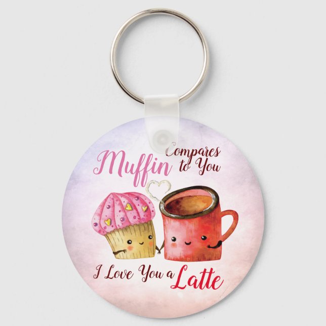 Cute Valentine Day Cupcoa och Coffee Mugg par Nyckelring (Framsida)