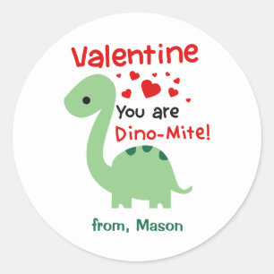 Cute Valentine Day Dino Runt Klistermärke