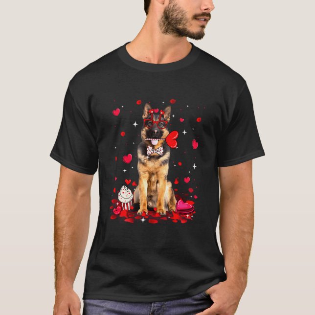 Cute Valentine Day German Shepherd Hund Heart Cos T Shirt (Framsida)