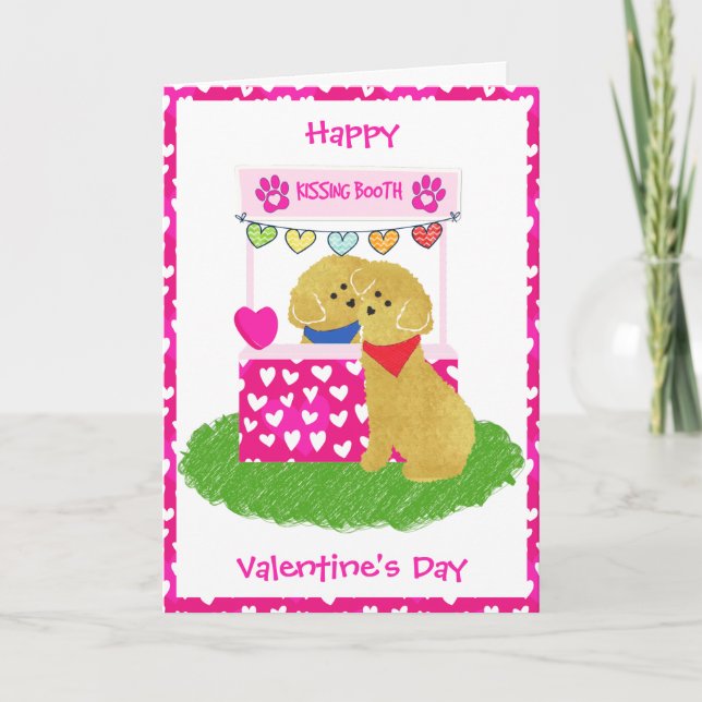 Cute Valentine Day Goldendoodles Kissing Booth Helgkort (Framsida)