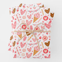 Cute Valentine Day Hearts, Candy and Ice Cream