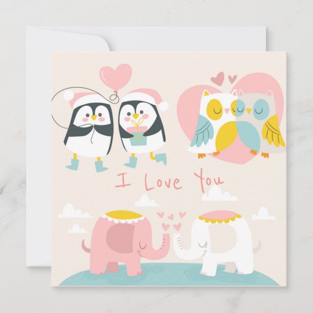 Cute Valentine Day Helgdag Card Julkort (Framsida)