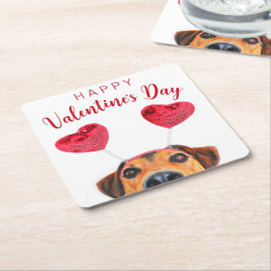 Cute Valentine Day Hund Funny Heart Headband Underlägg Papper Kvadrat
