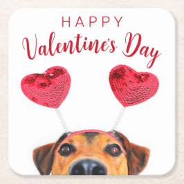 Cute Valentine Day Hund Funny Heart Headband Underlägg Papper Kvadrat
