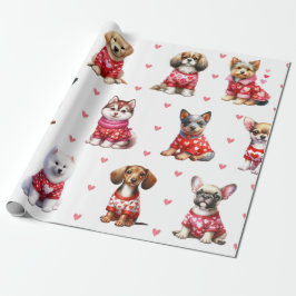 Cute Valentine Day Hundar on White Presentpapper