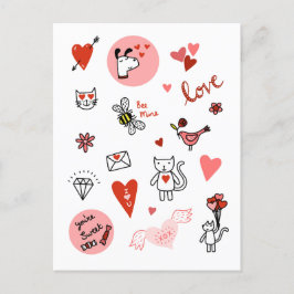 Cute Valentine Day Kärlek Tecknad Helg Vykort