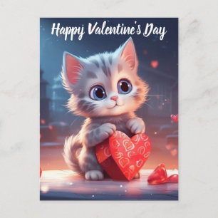 Cute Valentine Day Kitten Helg Vykort