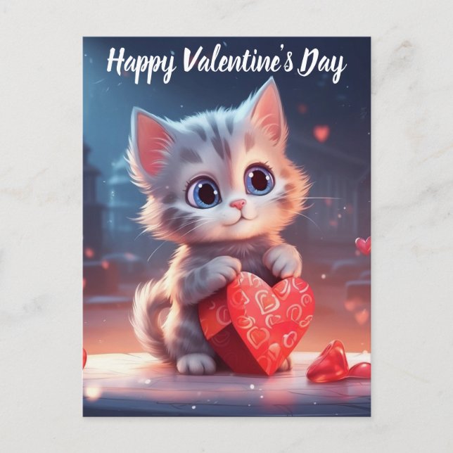 Cute Valentine Day Kitten Helg Vykort (Framsida)