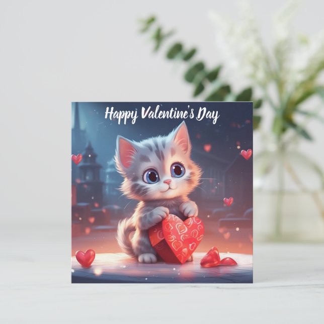 Cute Valentine Day Kitten Julkort (Stående Fram)
