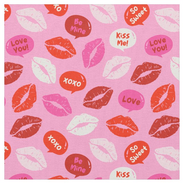 Cute Valentine Day Läppar Rosa Tyg (Närbild)