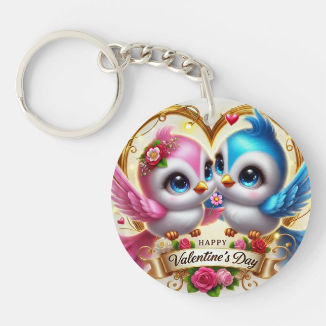 Cute Valentine Day Lovebird Acrylic Keychain (Framsidan)