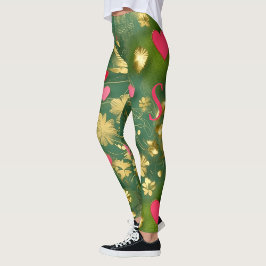 Cute Valentine Day Mest grönt rosa blommigt Hjärta Leggings