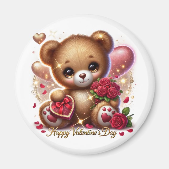 Cute Valentine Day Nalle Thmet Magnet (Framsidan)