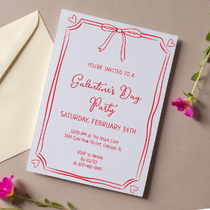 Cute Valentine Day Party Girly Red Bow Hearts Inbjudningar