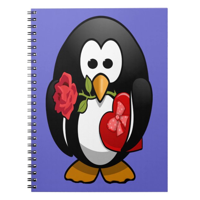 Cute Valentine Day Penguin Funny Tecknad Anteckningsbok (Framsidan)
